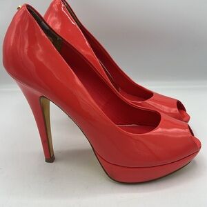 Ted Baker Glossy Bright Orange/Coral Peep Toe Heels